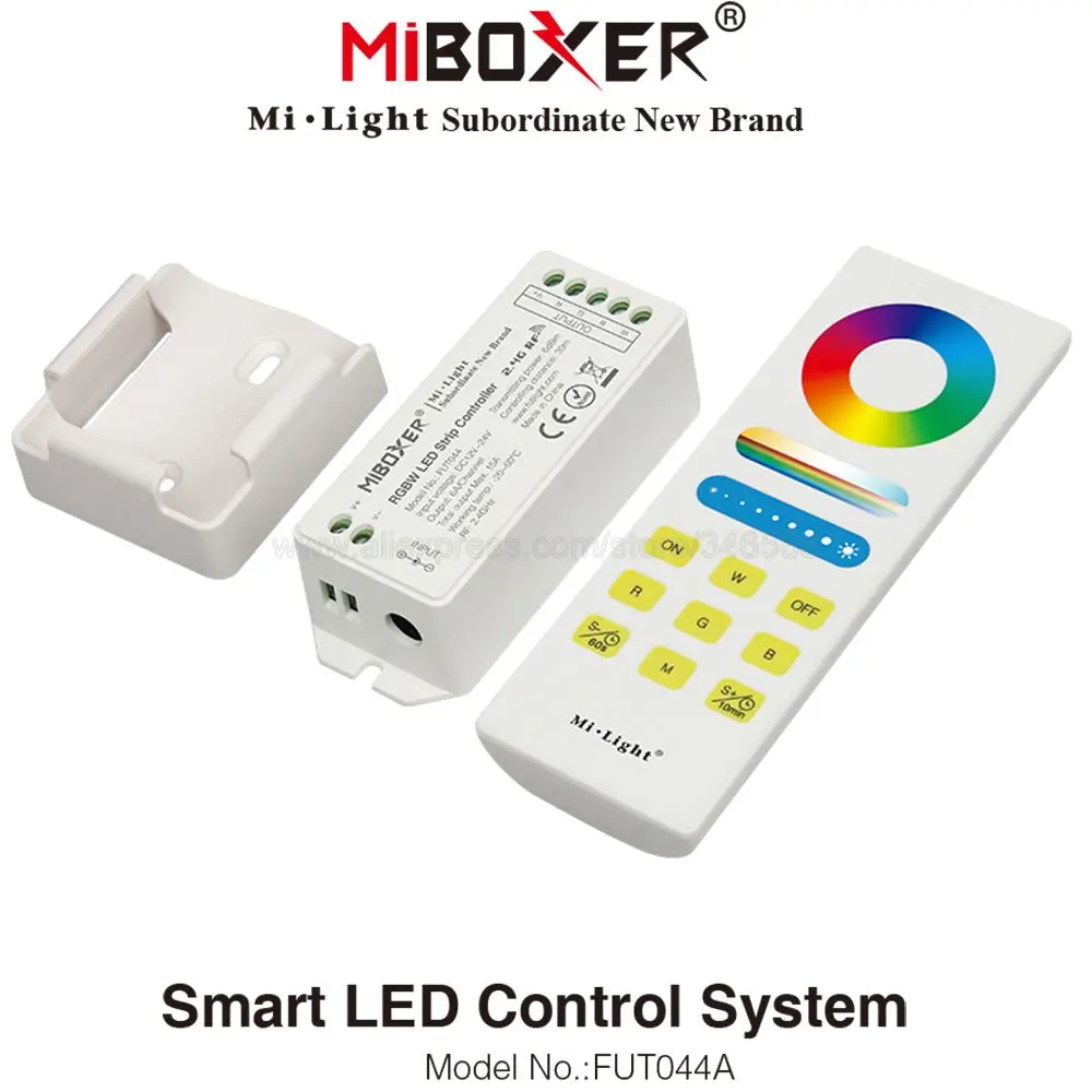 

MiBoxer FUT044A RGBW LED Strip Controller DC12V 24V 6A/CH Max 15A with 2.4G Wireless Full Touch Remote WiFi Compatible