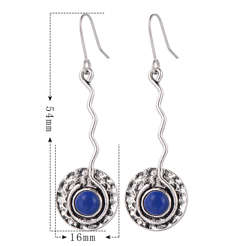 В этническом стиле Он украшен круглыми синими капли масла Длинные Висячие серьги