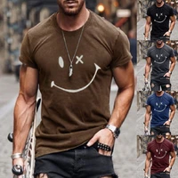 casual mens t shirt tops loose round neck short sleeved tee tops smile face print t shirt pullover mens tops tshirt plus size