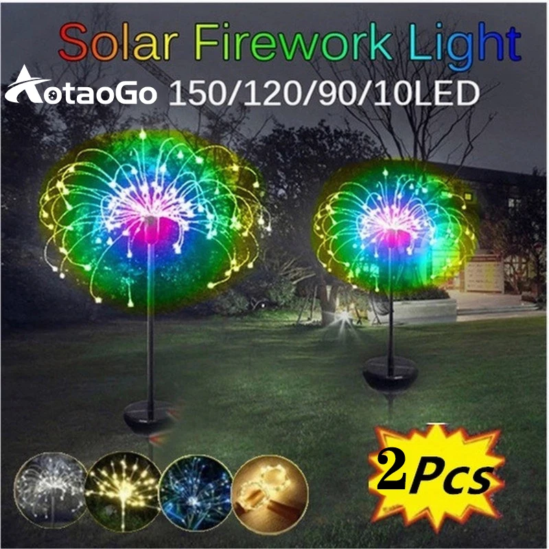 

90 /120/150 Solar Powered Outdoor Grass Globe Dandelion Fireworks Lamp Flash String LED For Garden Lawn Landscape Holiday Light