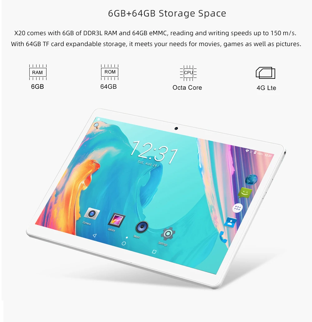 Планшеты 10,1 дюймов Android 8,0 Octa Core 6 ГБ Оперативная память 64 Гб Встроенная память 3g 4 аппарат не привязан к оператору сотовой связи 1280*800 ips 5.0MP сим-карты ips стекло для ПК, планшета Экран 10