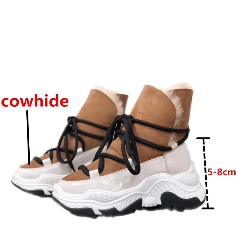

Prova Perfetto 2021 High Quality Patent Leather Women's Ankle Boots Wool Warmest Round Toe Platform Non-Slip Women Winter Boots