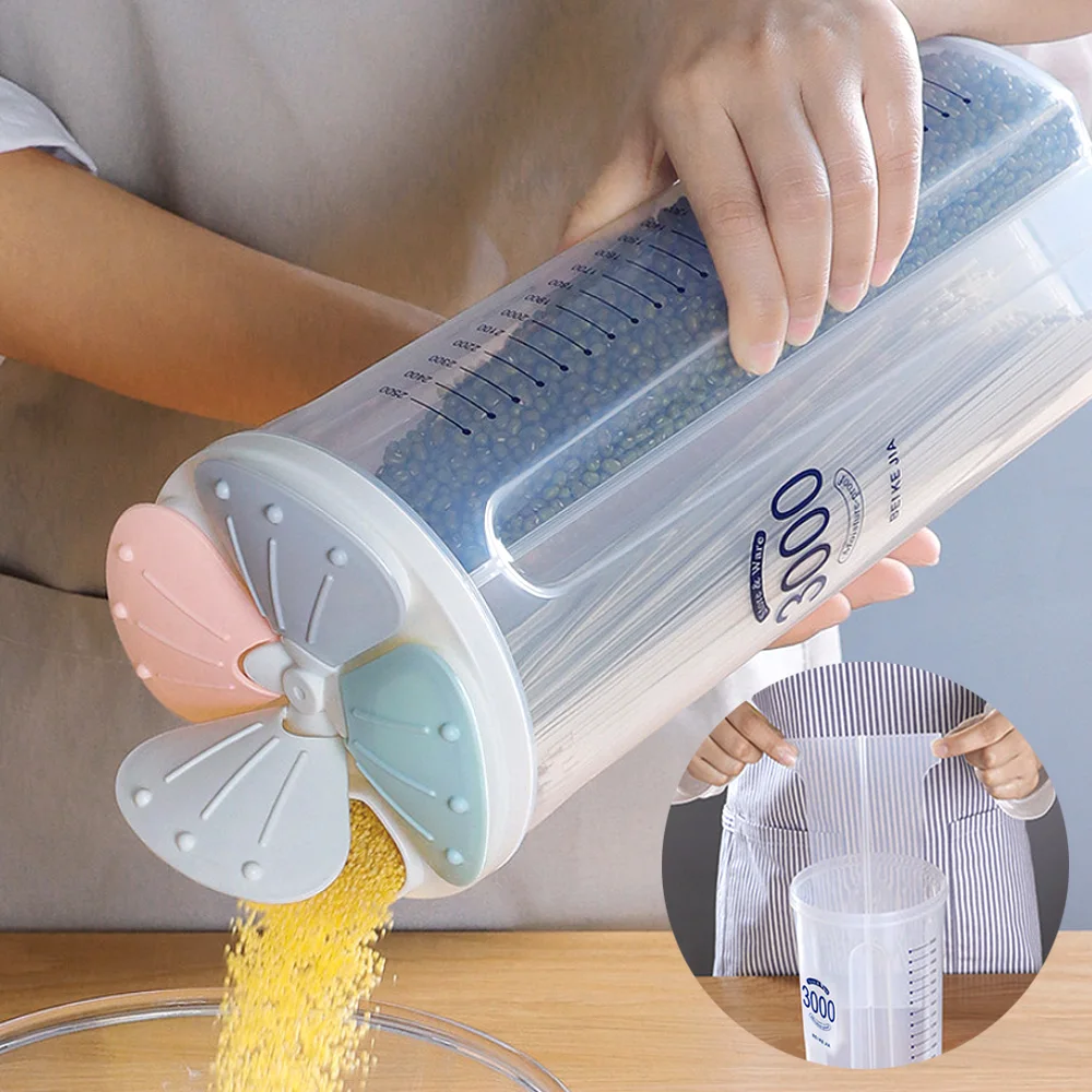 

Прозрачный контейнер для хранения, вращающийся контейнер для сухого пищи и риса, Кухонный Контейнер для хранения пищи, пластиковый гермети...