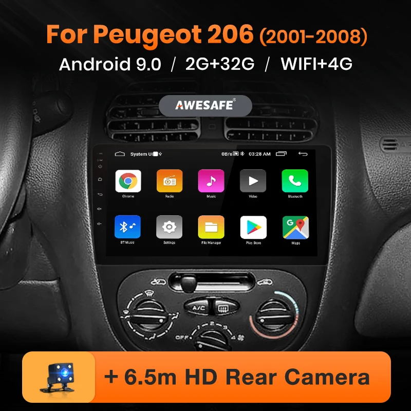AWESAFE для Peugeot 206 2001 2002 2003 2004 2008 автомобильный мультимедийный видеоплеер GPS No 2din 2 din