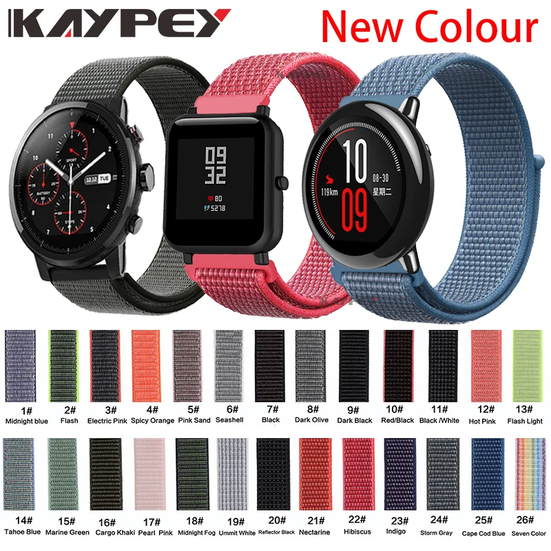 22 мм 20 мм нейлоновый ремешок для Xiaomi Huami Amazfit Bip Pace Stratos 2/2s ремешок на запястье нейлоновая петля ремешок на липучке аксессуары для умных часов