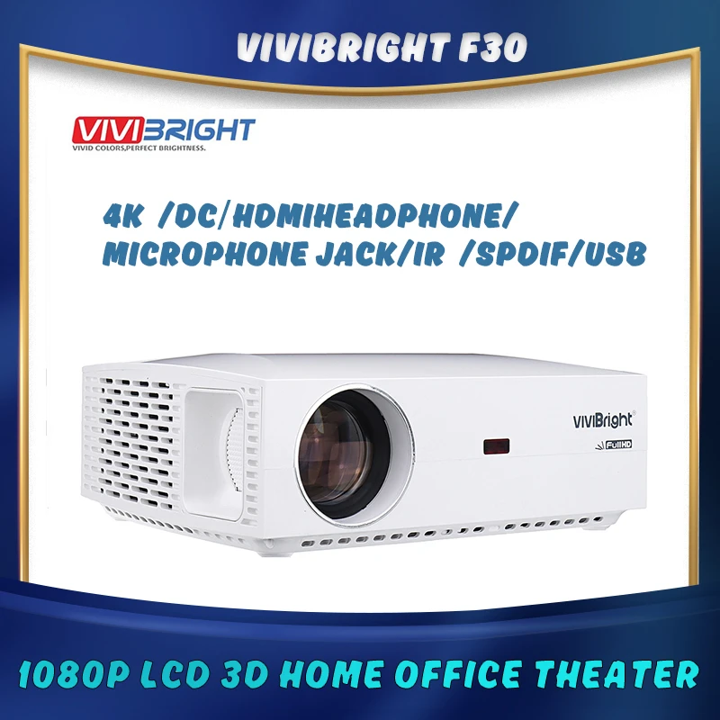 

VIVIBRIGHT F30 LCD White Projector Full HD 1920x1080P 4200 Lumens Lamp Life 3D Video Home Theater Proyector for Home Office