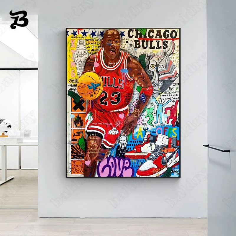 

Modern Classic Character Oil Painting a Man Is Playing Basketball Wall Art Street Posters and Prints for Living Room Home Decor