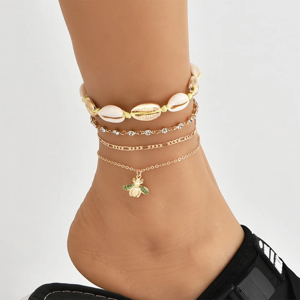Модные пляжные ножные браслеты набор женских многослойных плетеных цепей в виде