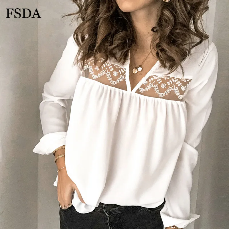 Женская кружевная блузка с открытой спиной и V образным вырезом|Блузки| |