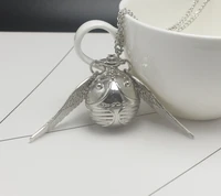snitch ball shaped potter quartz pocket watch fashion sweater angel wings necklace chain gifts for kids anime accessories