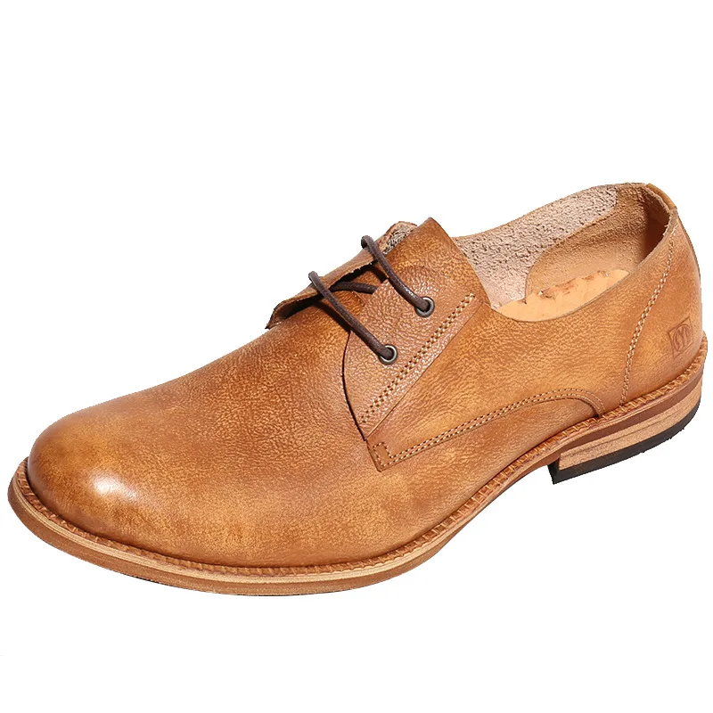 

Loafers Round Toe Leather Man Fashion Oxfords For Men Genuine Leather Lace up Formal Party Wedding Shoes