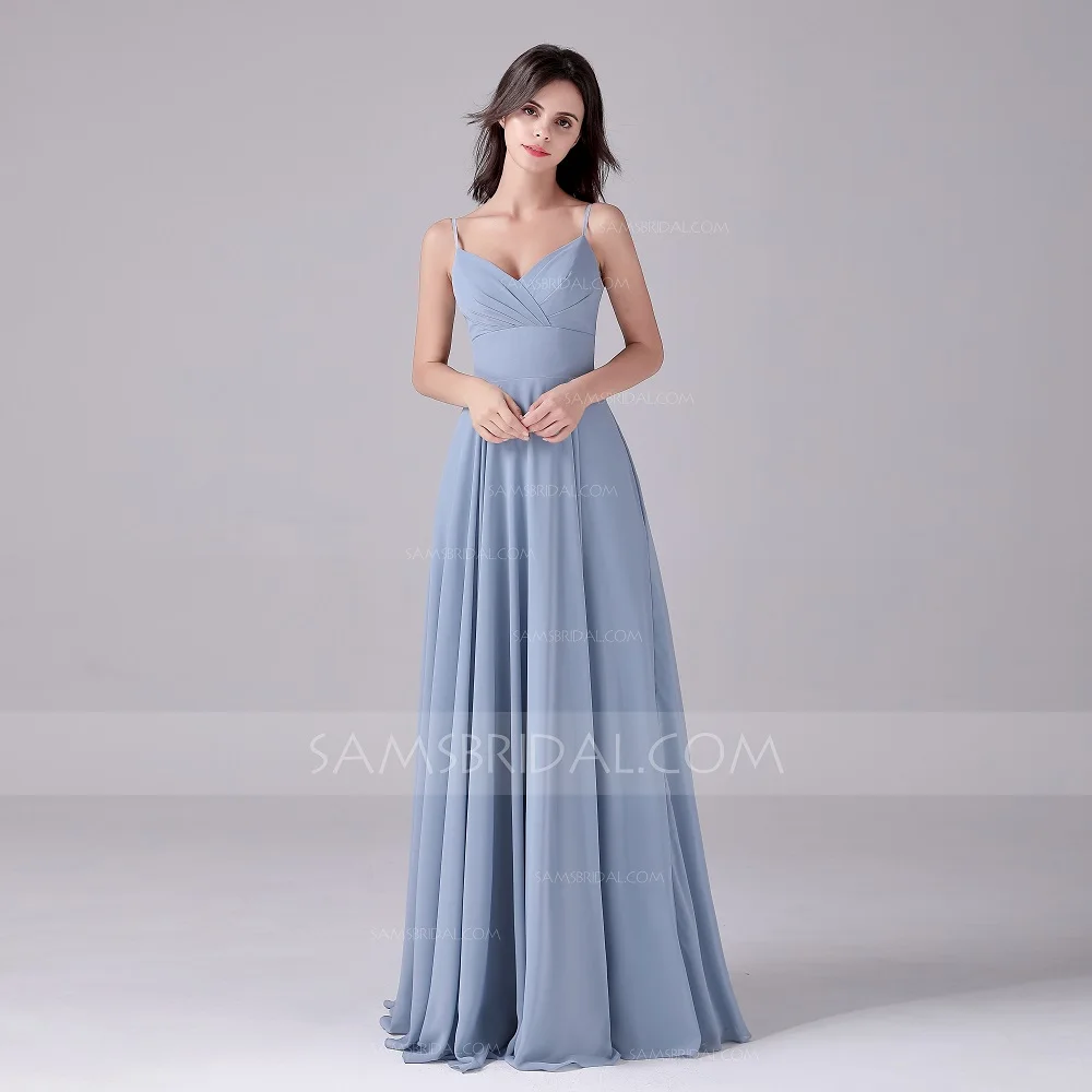 A Line Спагетти ремни длиной до пола платья из органзы для свидетельницы (подружки