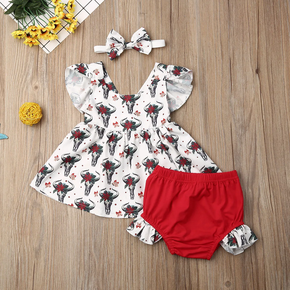 Комплект одежды для маленьких девочек рождественское летнее платье без рукавов