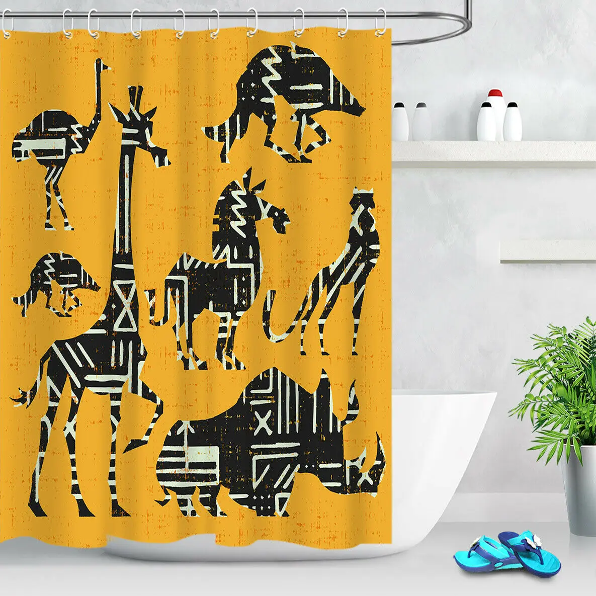

Abstract Cartoon Animals Print Shower Curtain Liner Bathroom Waterproof Fabric