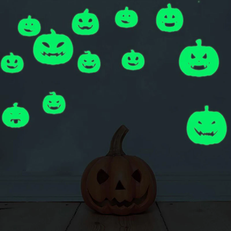 12 шт 3D светится в темноте светящийся тыквенный фонарь Хэллоуин наклейки на стену