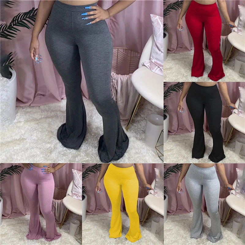 

Casual S-2XL Plus Size Women Elastic Wide Leg Flare Pants Leggings High Waist Trousers Draped Jogger Pants Sweatpants