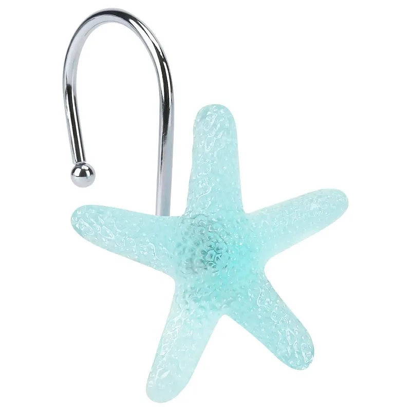 Ganchos decorativos para Cortina de ducha, ganchos de Metal a prueba de &oacute;xido, con forma de tema de playa y Oc&eacute;ano Azul, para Ba&ntilde;o-5
