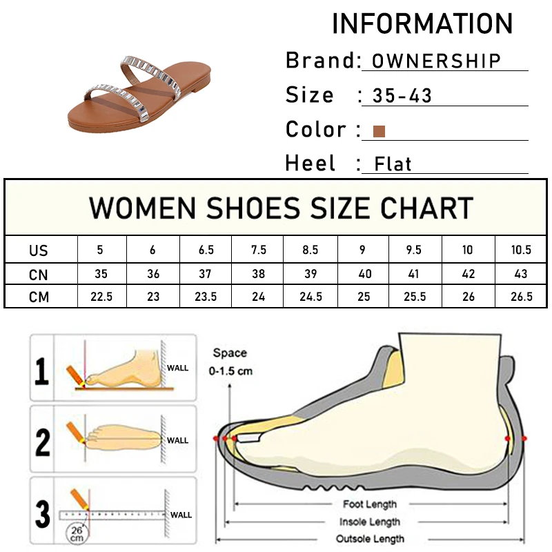 

2021 Women Shiny Crystal Slippers Female Casual Open Toe Slides Ladies Summer Beach Shoes Woman Comfortable Flat Plus Size
