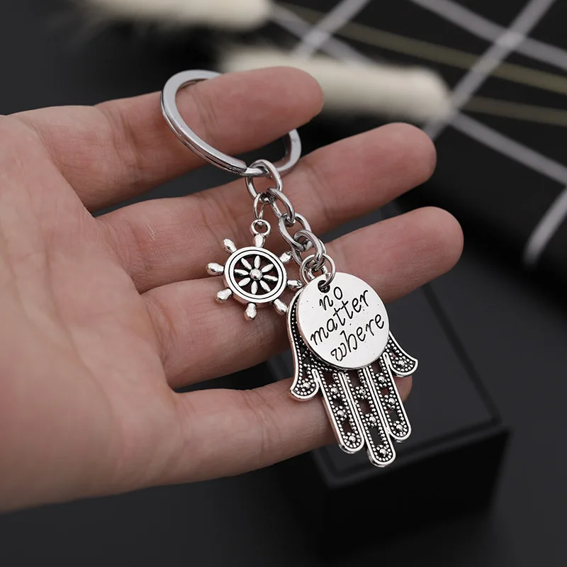 

Hello Miss New fashion keychain Fatima hand rudder lettering no matter wbere keychain ring men and women clothing accessories