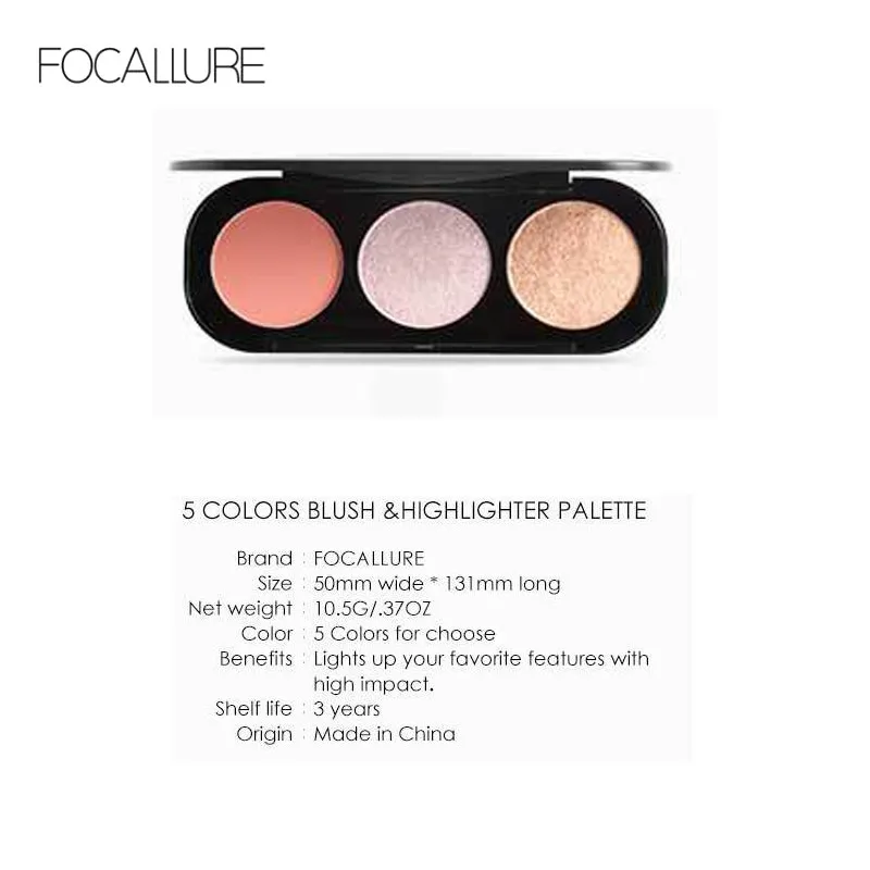 

FOCALLURE New Arrivel 3 Colors Blush&Highlighter Palette Face Matte Highlighter Powder Illuminated Blush Powder