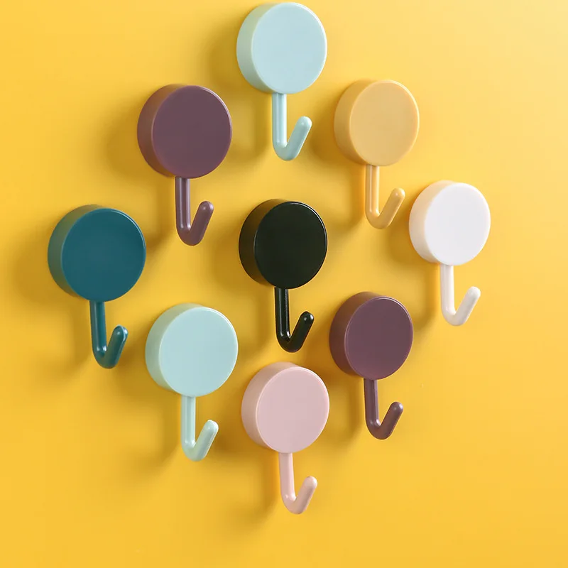 

10Pcs/set Solid Color Key Hooks Punch Free Wall Decoration Hook Clothes Hanger Holder Self Adhesive Storage Coat Rack Room Decor