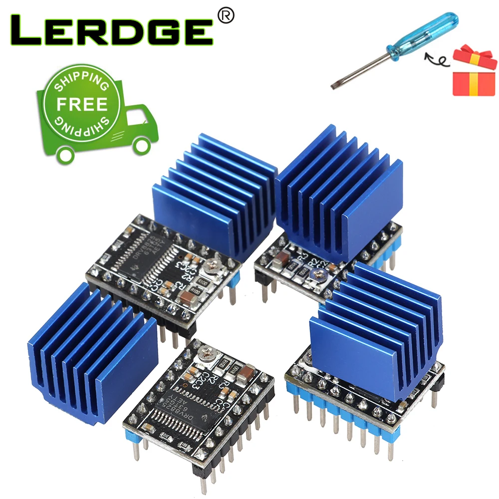 LERDGE 3D printin части Drv8825 шаговый двигатель модуль драйвера с новым алюминиевым радиатором 4 шт. или 5 шт