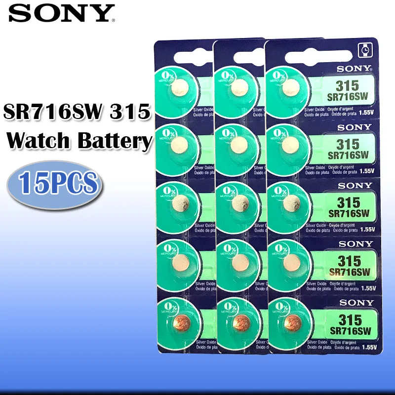 15 шт. Sony 100% оригинал 315 SR716 SR716SW 1 55 в оксид серебра часы батарея Кнопка монета