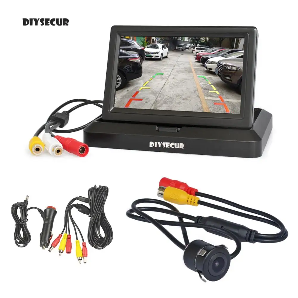 

DIYSECUR 5inch Foldable TFT LCD Car Monitor HD Rear View Reverse Backup Car Camera Parking System Car Charger