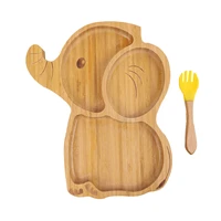 elephant dinner plate wooden cute picnic food tray with spoon 3 grids food dish fruit tray snack plate for kids kindergarten