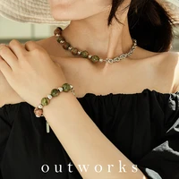 outworks 2021 new vintage creative hip hop flower green stone bracelet fashion sweet cool necklace for women girl party gift