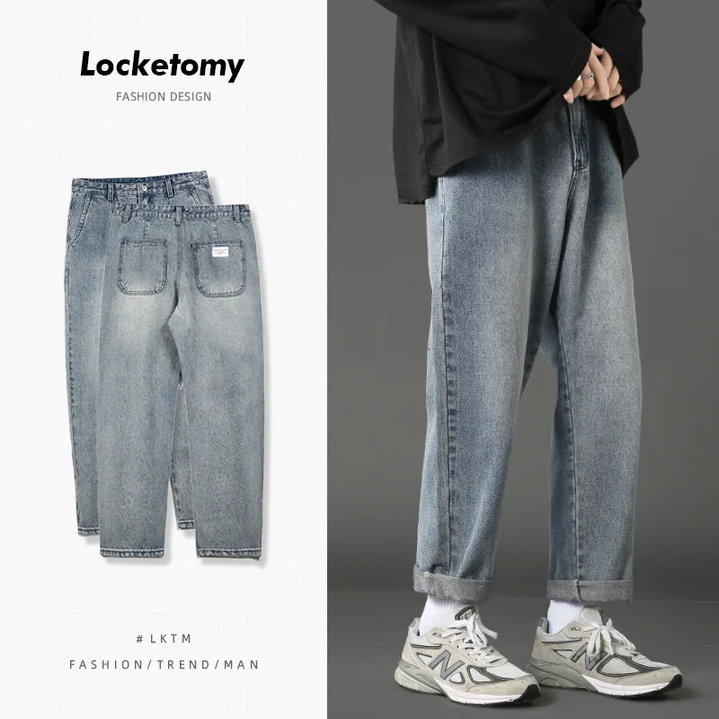 

Мужские Модные джинсы в стиле ретро на осень и зиму, мужские свободные прямые укороченные брюки