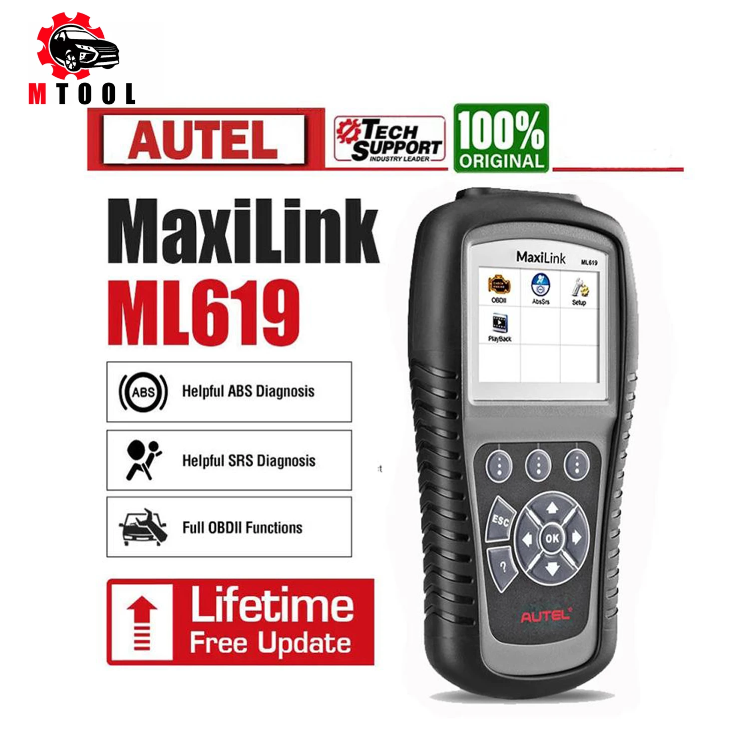 

Autel MaxiLink ML619 OBDII OBD 2 Car Diagnostic Code Reader ABS SRS Airbag Scan Tools OBD2 Automotive Scanner as Autolink AL619