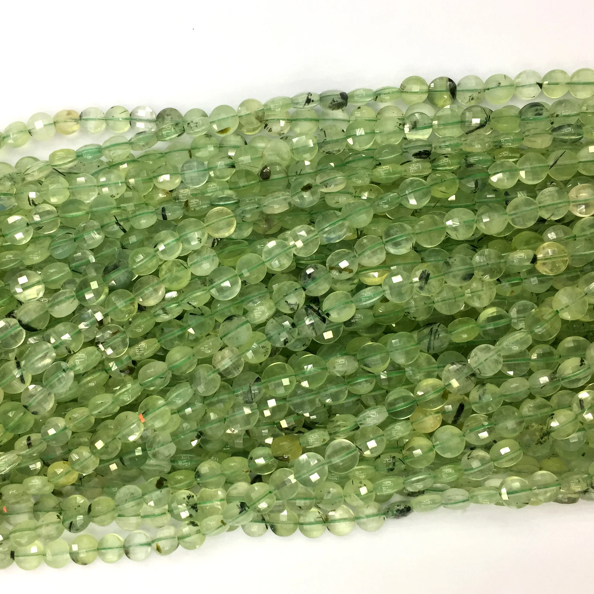 

Genuine Natural Green Prehnite Hand Cut Faceted Flat Coin Small Beads Necklaces or Bracelets 4mm 5mm 6mm 06097