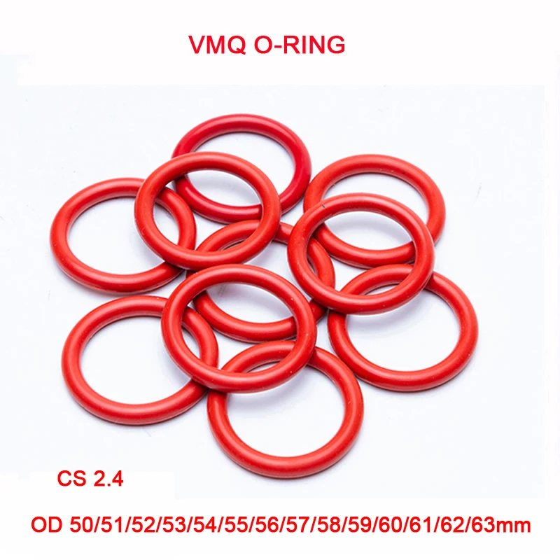 

5pcs Red VMQ Silicone O Ring Gasket CS 2.4mm OD 50/51/52/53/54/55/56/57/58-63mm Food Grade Silicon O Ring Gasket Rubber o-ring