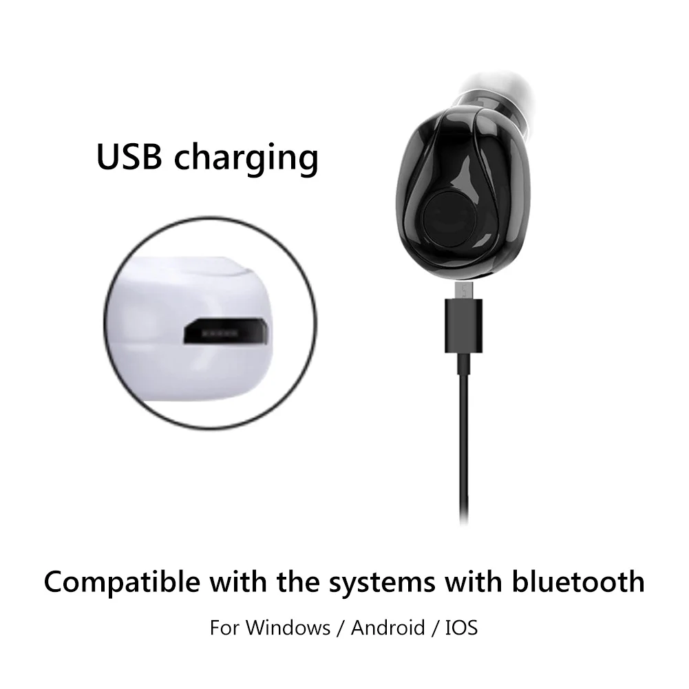 

Mini Bluetooth 5.0 Wireless In-Ear Stereo Earphone Sports Earbud with Mic Hidden Small Sports Headset With Charge Cable