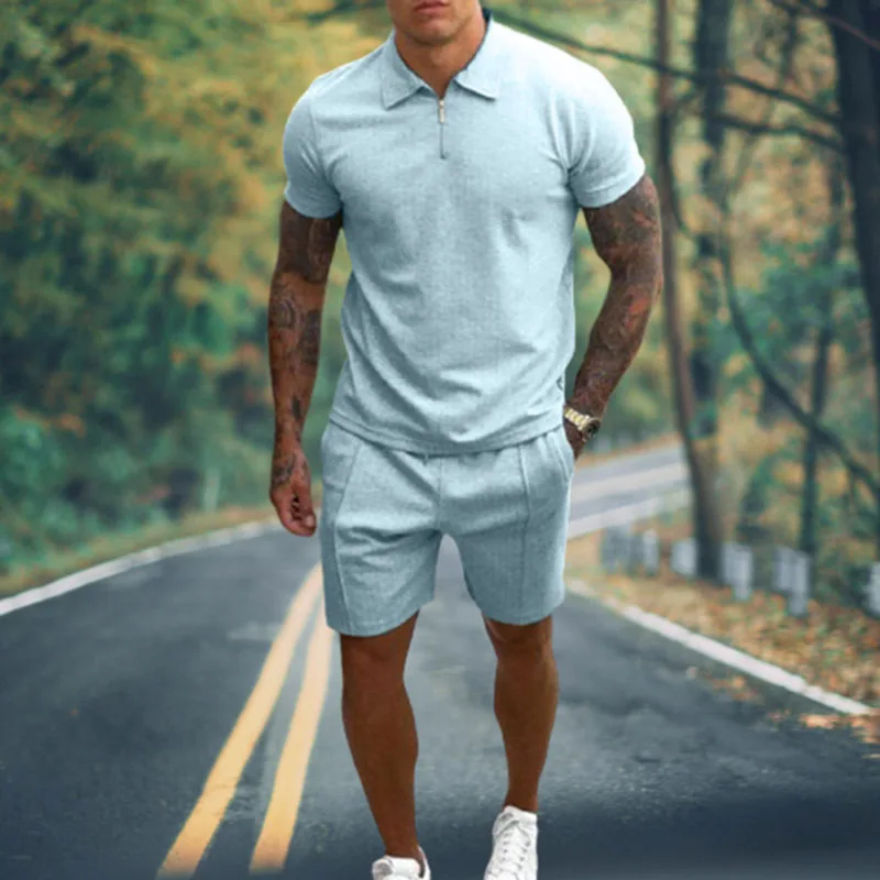 

Golf Polo Shirts For Men Fitness Tshirt+Jog Shorts 2 Pieces Set Summer Breathable Quick-Drying Male Sports Casual Fashion Suit