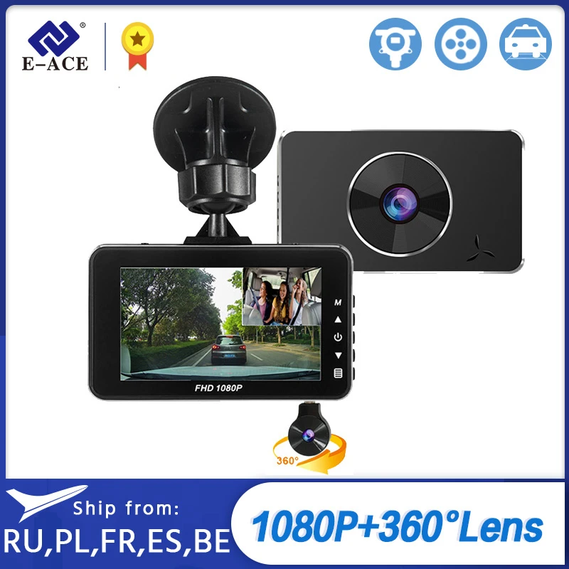 E ACE Автомобильный видеорегистратор 3 0 дюймов IPS Mini Dashcam FHD 1080P с двумя объективами