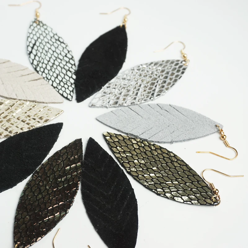 Новые блестящие серьги из натуральной кожи с перьями для женщин серебряные