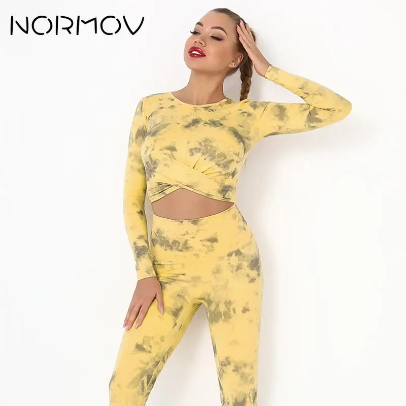 

Женский спортивный костюм NORMOV, топ для йоги и леггинсы, спортивный костюм для бега, тренировок, 2021