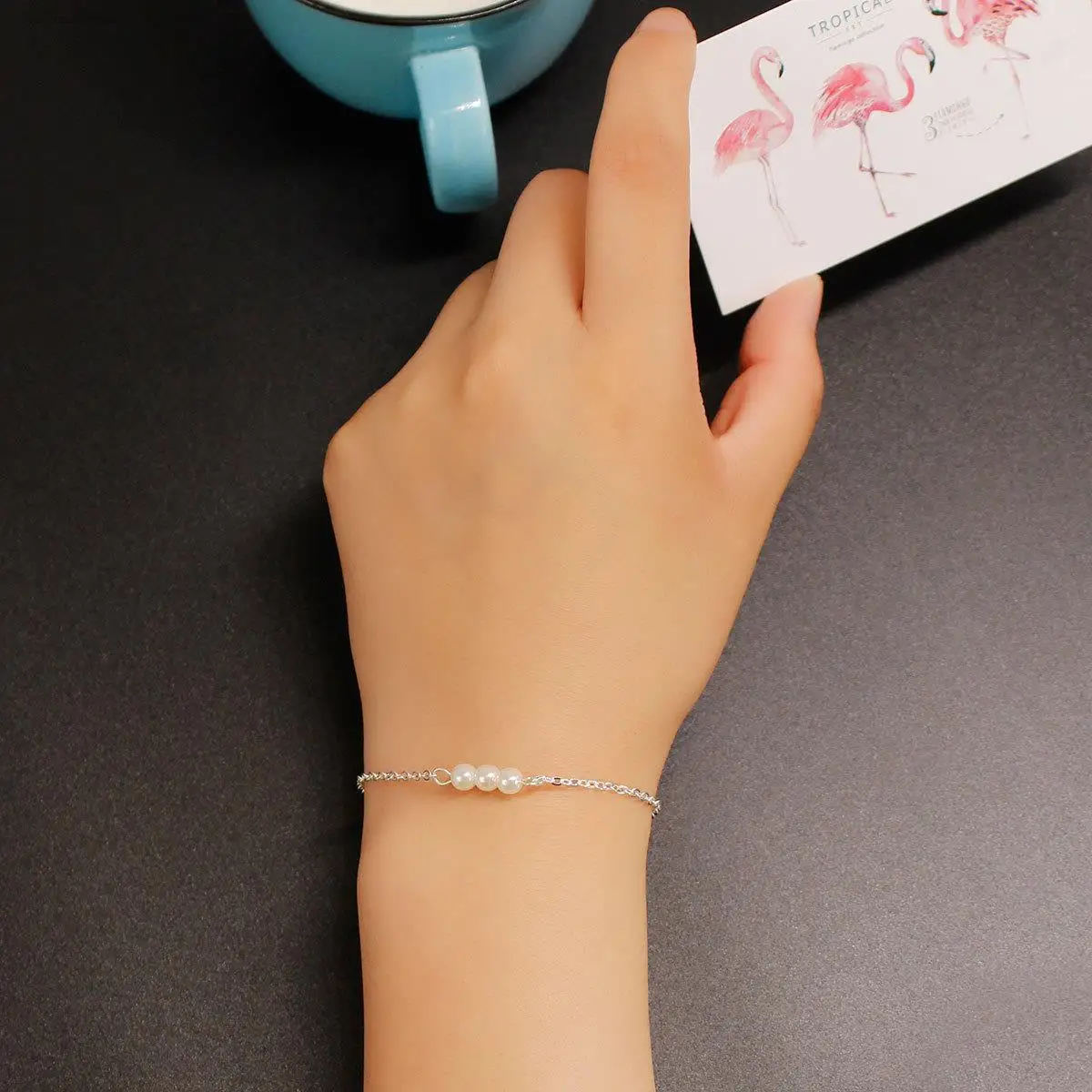 

Fashion simple white imitation pearl bracelet handmade beaded personality design elegant all-match chain ladies accessories