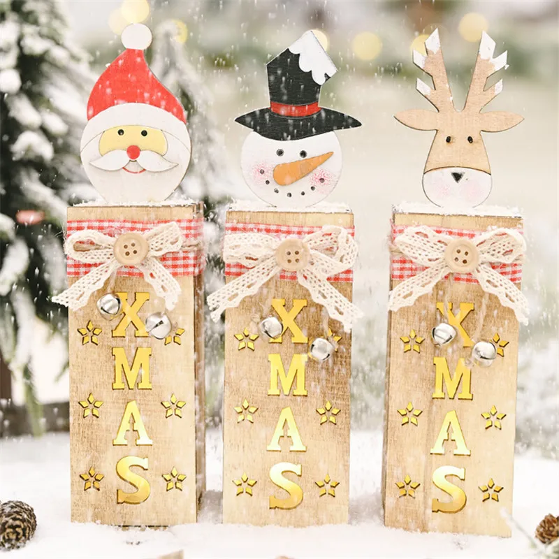 

Navidad 2021 Christmas XMAS Wooden Box with Lights Ornaments Creative Santa Claus Snowman Elk Luminous Wooden Box Christmas Gift