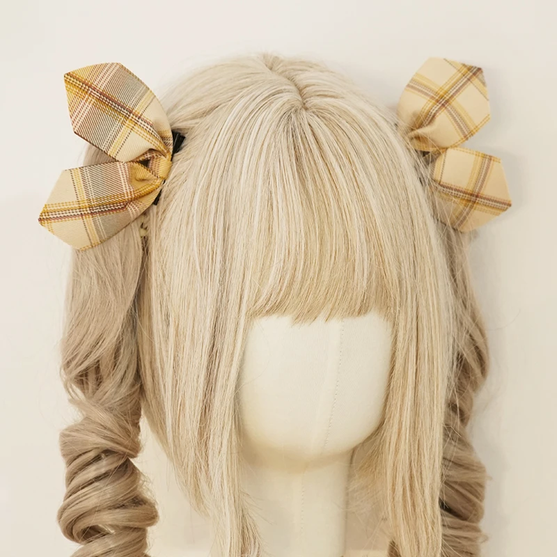 

preppy style Lolita Headwear handmade Hairpin Horsetail Pair Clip Plaid Cloth Side clip uniform Cosplay Soft Girl Hair Props