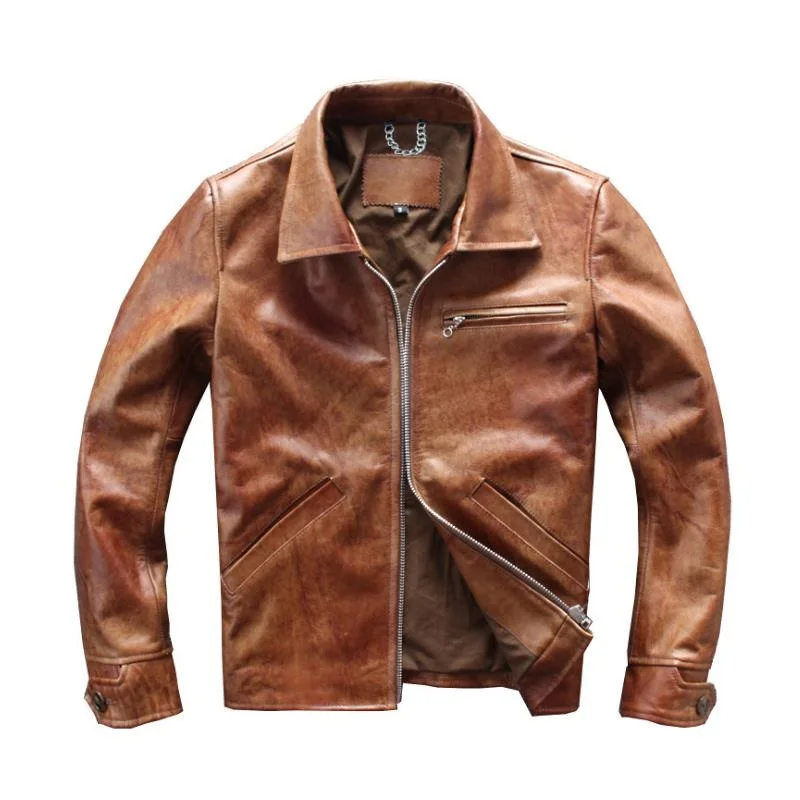 

19 new genuine leather jacket men's imported oil wax top leather amekaji vintage leather jacket Motorcycle Jacket