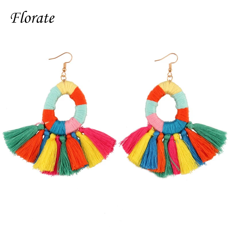 Женские Висячие серьги подвески с помпонами и шелковой нитью Разноцветные