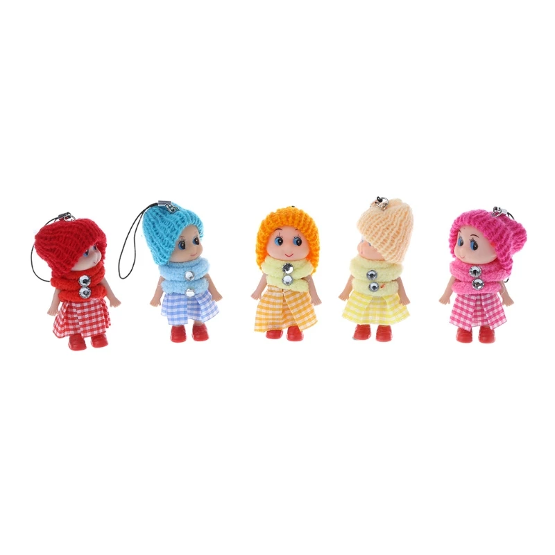

5PCS Random Mini Plaid Skirt Doll Soft Baby Dolls Toy Key Chain Gifts