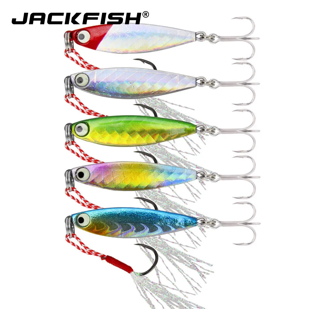 

JACKFISH 7g/10g/16g/20g Metal Spinner Jig Hard Bait Saltwater Jig lead Fishing Lure Laser Body Sinking Bait Crap Fishing Tackle