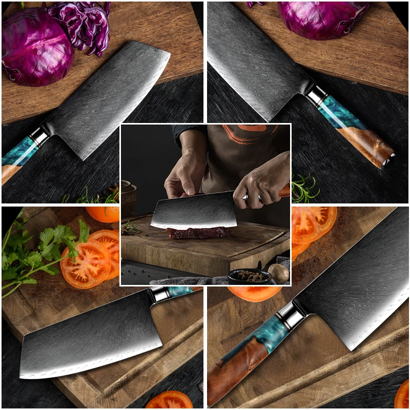 

Grandsharp 7.5 Inch Kitchen Knife Damascus Steel Knife Butcher Meat Chopping Cleaver Knife Vegetable Japanese Chef Knives Gift