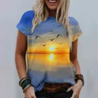 Женская модная пикантная летняя свободная Футболка с принтом в виде пейзажа и коротким рукавом, Женская Футболка, рубашка для женщин