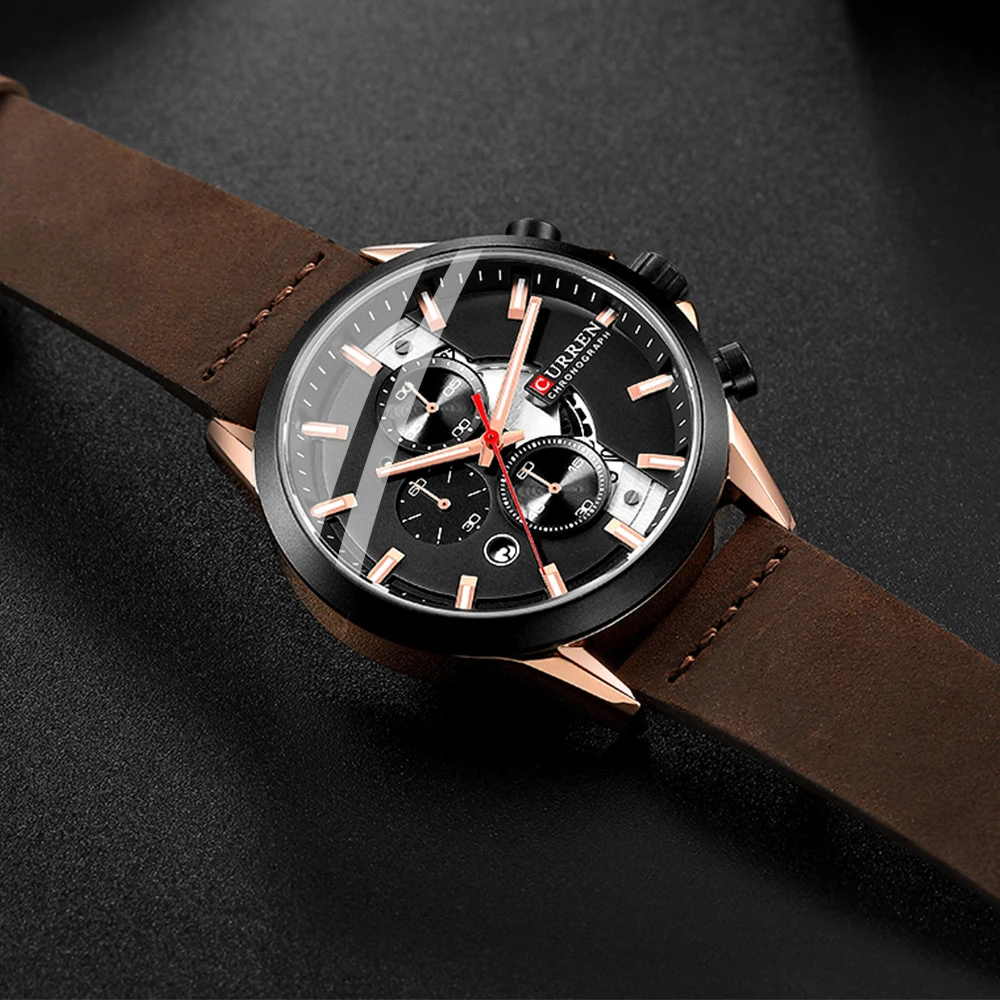 

CURREN Male Watches Luxury Quartz Leather Wristwatches for Men Casual Chronograph Luminous Hands Clock