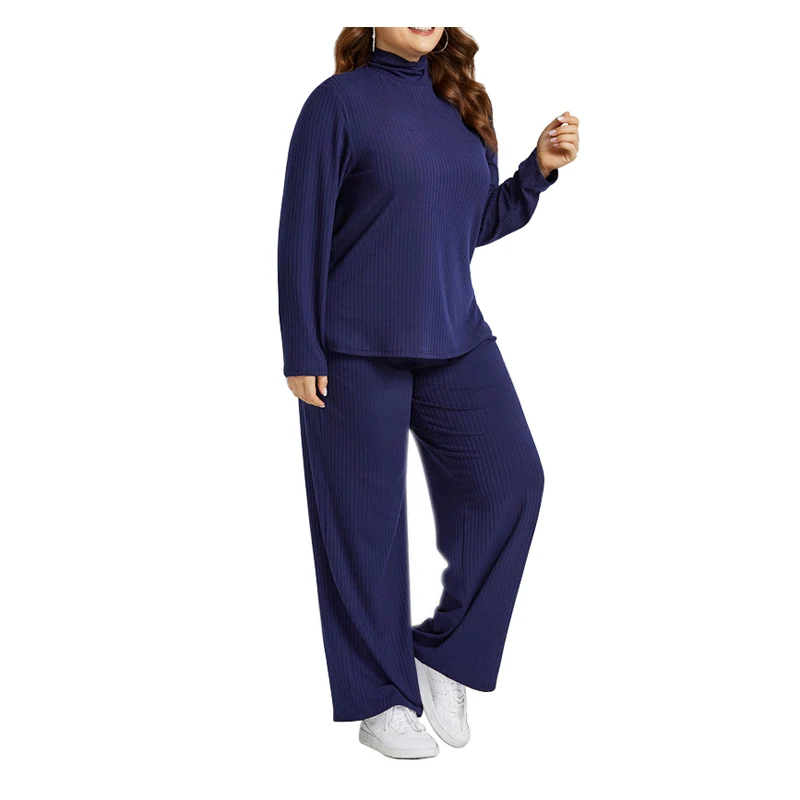 

2021 New High-Quality Plus Size Women's Solid Turtleneck Spring Autumn Loose Homewear Pajamas Set Casual Two Piece Set Women